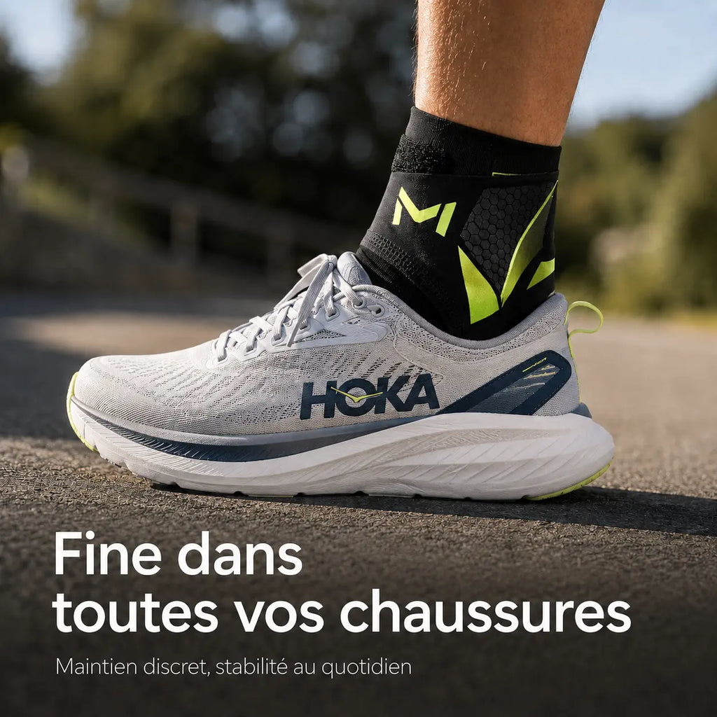 Chevillère compression KOVRA portée dehors pendant effort sportif 